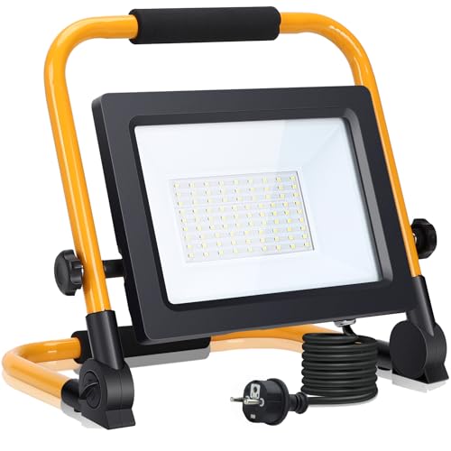 Aigostar - Projecteur de Chantier LED 50W,4480LM,Lampe Chantier avec Prise,étanchéité e Portable,Lampe de Travail Mince et Léger, Rotation à 360°,Super Brillante,Lumière Blanche 6500K