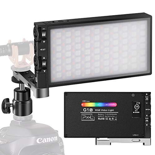 Pixel G1s Lampe vidéo LED RGB, Lampe vidéo à Batterie 12W intégrée, lumière Polychrome et 12 Couleurs, CRI≥97 2500-8500K éclairage de caméra RGB à intensité Variable avec en Alliage d'aluminiu, USB