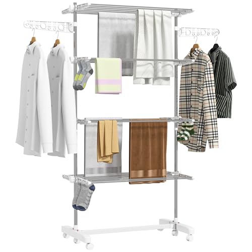 HOMCOM Séchoir à Linge étendoir Pliable Ailes latérales Utilisation intérieure et extérieure 142 x 55 x 172 cm 4 Niveaux