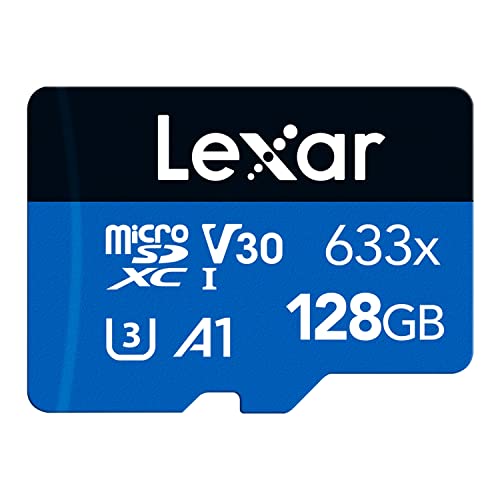 Lexar 633x Carte Micro SD 128 Go, Carte microSDXC UHS-I + Adaptateur SD, Jusqu'à 100 Mo/s en Lecture, A1, C10, U3, V30, Carte TF pour Smartphone/Tablette/Caméra Surveillance (LMS0633128G-BNAAA)