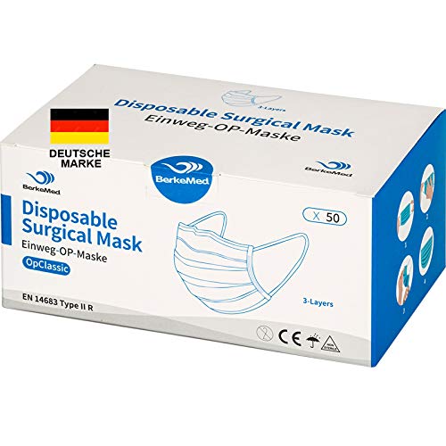 Masque chirurgical jetable,Performance du filtre ≥99%,Masque chirurgical selon EN 14683 type IIR (50 pièces),Numéro de pharmacie PZN: 16675531,Convient à l'environnement de travail médical