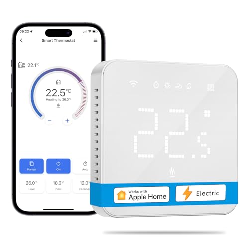 Meross Thermostat Connecté, 16A Thermostat pour Chauffage au Sol Électrique Compatible avec HomeKit,Siri,Alexa et Google Home,Thermostat WiFi avec Écran LED Tactile,Commande Vocale