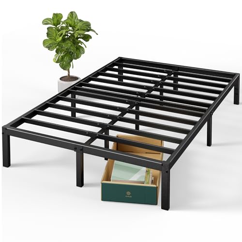 Zinus Elias Cadre de lit 140x190 cm - Hauteur 36 cm avec Rangement sous Le lit - Lit Plateforme en métal - Noir