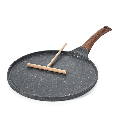 SENSARTE Poêle à Crêpes avec Revêtement Antiadhésive en Granit Suisse 30cm, Induction, Crêpière avec Répartisseur de Pâte, Poignée Confortable et Ergonomique, sans PFOA et PFOS