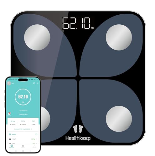 Healthkeep Balance Pèse Personne Balance Connectée Bluetooth Impédancemètre avec APP 13 Données Corporelles (BMI/Graisse Corporelle/BMR/Muscle/Eau) pour Andriod et iOS 180kg/400lb