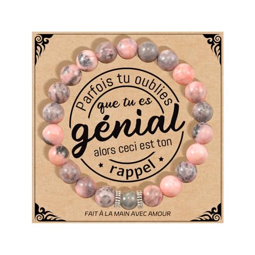 Lueaurra Cadeau pour Femme Bracelet Pierres Naturelles Femme Original Cadeau Ado Fille Cadeaux Noel Femme Cadeau Anniversaire Bracelet Cadeau pour Mamie Maman Sœur Amie - Rosa