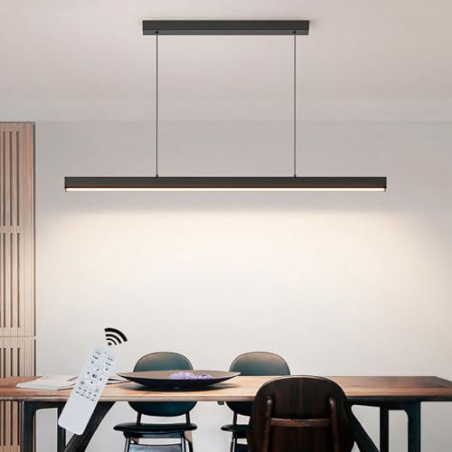 Suspension LED moderne SENFAY, luminaire suspension Noir Design Lineaire Dimmable avec telecommande, luminaire suspendu Reglable 32W pour Salle Manger Salon lot de Cuisine Bureau, 80cm