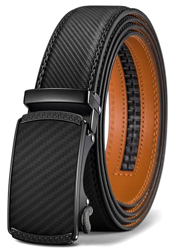 BULLIANT Ceinture Hommes, Ceinture Slide À Cliquet Pour Hommes, Cuir Véritable, Garniture Adaptée - Noir - 110cm/28 -36 taille réglable