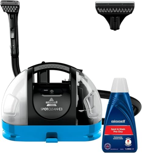 BISSELL SpotClean C3 | Aspirateur Laveur | Shampouineuse | Nettoyeur Portable Tapis, Voiture et Tissus d'Ameublement | Vaporiser, Brosser et Aspirer | Nettoyeur Détacheur Tapisserie | 340 W | 3619N