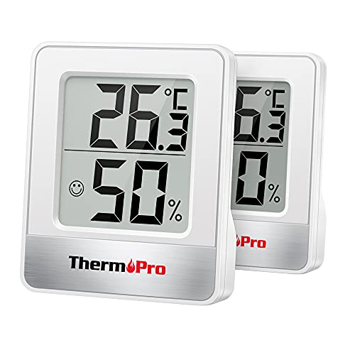 ThermoPro TP49-2 Petit Hygromètre Numérique Thermomètre Intérieur Thermomètre D'ambiance Moniteur de Température et Humidimètre pour Le Confort du Bureau à Domicile Thermomètre de Reptile, 2 Pièces