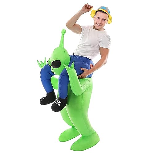 RHESHIN Déguisement Gonflable Déguisement Alien arry People pour Adultes Halloween Vert Costume Drôle Blow Up Costume Cosplay pour Fête Carnaval Costumes (Green)