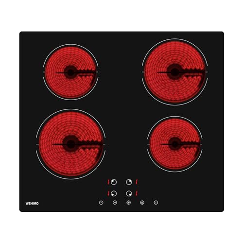 Plaque Vitrocéramique 4 Feuxs Encastrable, WEHIMO Plaque de Cuisson Vitrocéramique 6000W - 59cm - Minuteur, 9 Niveaux de Puissance, Commande Tactile, Verrouillage Enfant …