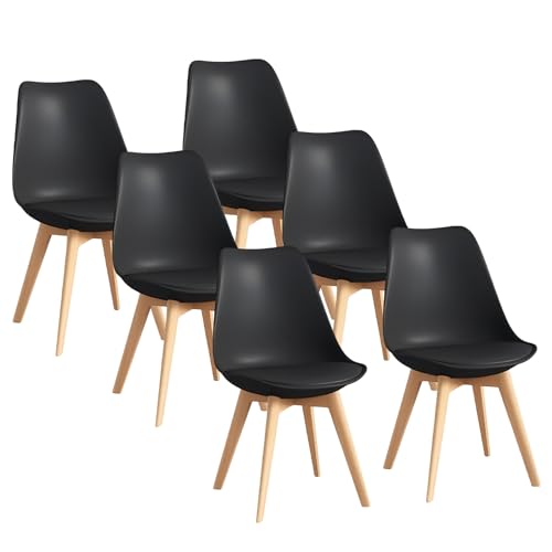 BOLLI Chaises de Salle à Manger Scandinave Lot de 6, Chaise de Cuisine, Idéal pour Salle à Manger, Salon, Chambre à Coucher (Tulipe, Noir)