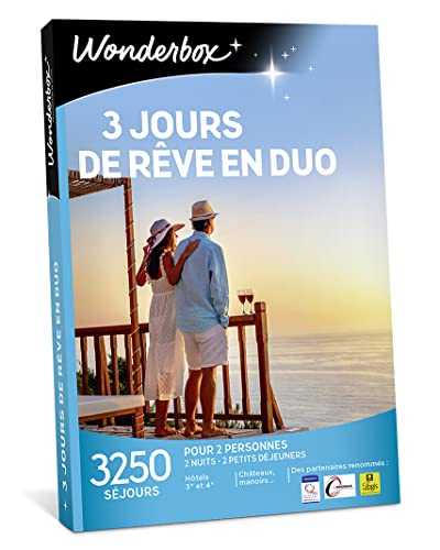 Wonderbox - Coffret Cadeau - 3 Jours De Rêve - 3250 Séjours dépaysants en hôtels 3* et 4* étoiles, manoirs, châteaux, Ferme rénovée, tipis en France ou en Europe - Idée Cadeau Couple