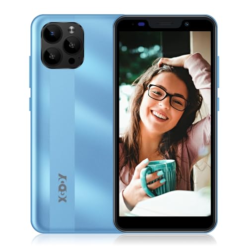 Xgody Telephone Portable, Écran 5,5" Android 9 Quad Core, 16Go ROM/SD 64 Go, Batterie 2500mAh, Double Caméra 5MP Smartphone Pas Cher, Double SIM, 3 Slots Face ID 3G (Bleu)