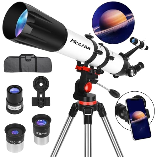 MEEZAA Télescope, Télescope Astronomique Adulte Professionnel, 90/800mm AZ Mount Télescope Réfracteur pour Enfants et Débutants, Télescope Adultes Puissante et Portable 32x-240x pour Observer la Lune