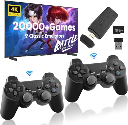 Console De Jeux Wireless Console Retro Game Stick 4K HDMI Retro avec 20000+ Jeux Classiques Emulateur Console Plug and Play Video Game Stick Built in Games 64G Manettes de Jeu sans Fil 2.4G TV Machine