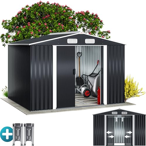 GARDEBRUK® Abri de Jardin métal XXL 5m² Fondation 260x205x180cm Porte coulissante Anthracite cabane de Jardin cabanon Rangement Outils 9m³