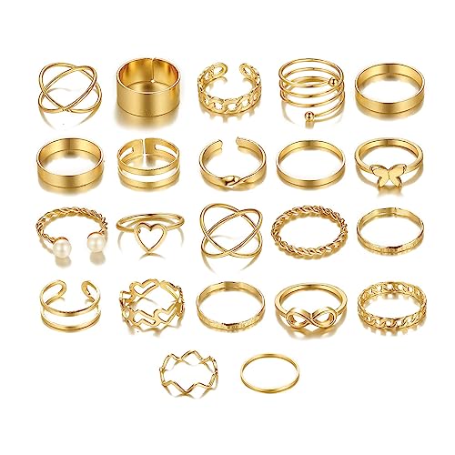 SJBAUTYO 22 pcs Bague Femme Acier Inoxydable Bague,Empilables Bague Phalange Ensemble,pour Les Femmes Knuckle Midi Rings