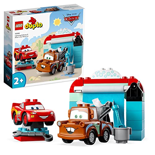 LEGO Duplo Disney et Pixar La Station de Lavage avec Flash McQueen et Martin - Jouet Eveil 2 Ans de Maquettes à Construire de 2 Voitures pour Garçons et Filles - Idée Cadeau Anniversaire 10996