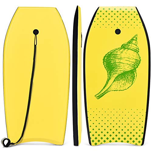 COSTWAY Planche de Bodyboard Surf 41” en XPE et HDPE avec Sangle de 90 CM, Arrière en Forme de Croissant Idéal pour Surffeur Plus de 14 Ans Capacité de Charge 85KG 105 x 51 x 6 CM (Conque)