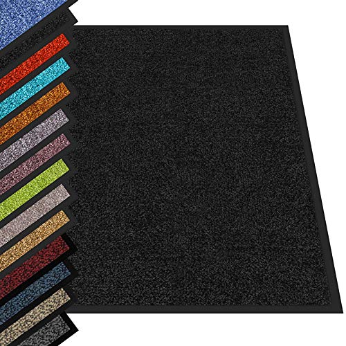 casa pura Tapis Entrée Intérieur Rhine - Tapis Antidérapant et Anti-salissures - Paillasson de propreté Interieur et extérieur- Tapis de Porte Lavable et Ultra Absorbant - Noir 60x90 cm