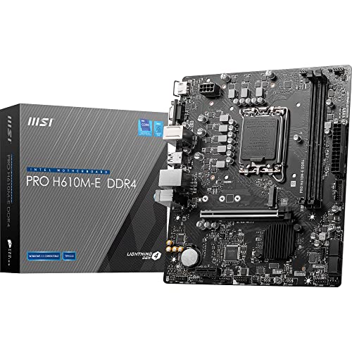 MSI Pro H610M-E DDR4 Carte mère, Micro-ATX - pour processeur Intel de 14e, 13e et 12e gén., LGA 1700 - DDR5 Memory Boost 3200MHz/MAX, PCIe 4.0 x16, M.2 Gen3