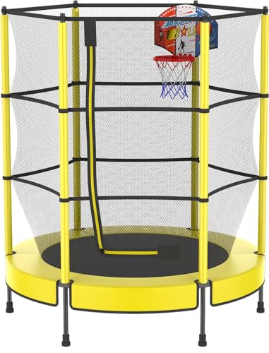 PILIN Trampoline pour Enfants avec Panier, Ø145cm Trampoline Extérieur pour Enfants avec Ressorts, Filet De Sécurité Surélevé - Cadeaux d'anniversaire pour Garçons Et Filles, Cadeaux De Noël