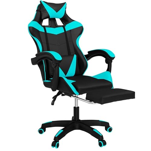 IDMarket - Fauteuil de Gaming Alex réglable avec Repose-Pied, Coussin de tête et Coussin Lombaire Noir et Bleu Turquoise