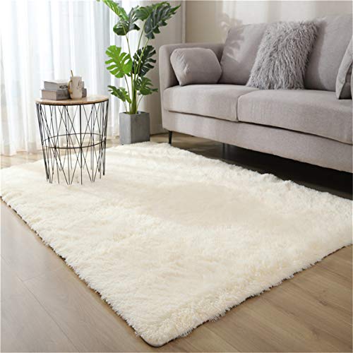 Hiser Rugs Tapis de Salon à Poils Longs Tapis de Sol Moelleux Shaggy Doux et Confortable Moderne Tapis Antidérapant Décoration Intérieure Tapis Moelleux pour Salon Chambre (Beige,60x120cm)