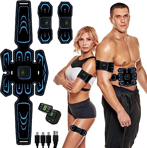 WARDBES Electrostimulateur Musculaire, Femme Homme Entraînement Abdominal pour Abdomen/Bras/Jambes, Ceinture Abdominale Electrostimulation, 8 Modes 18 Niveaux