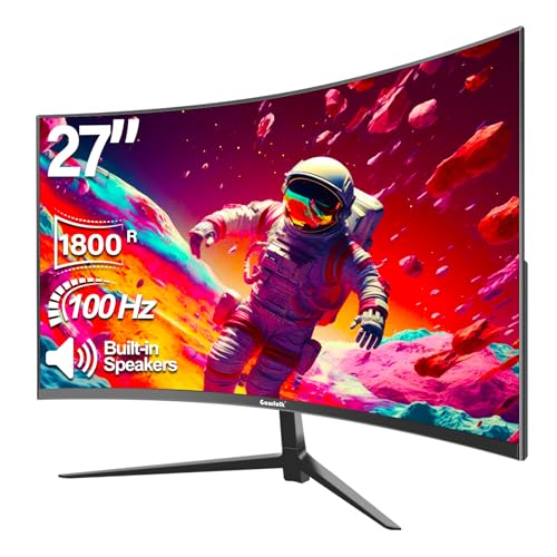 Gawfolk Écran PC 27 Pouces Full HD (1920x1080), 100Hz, 1ms, 1800R Eye Care et FreeSync, supporte VESA - l'écran PC idéal! HDMI, VGA, Protection oculaire, Inclinable, VESA 75x75, Noir