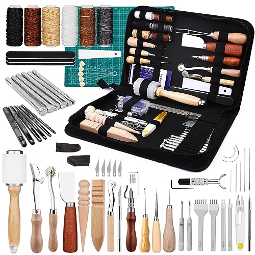 Kit de travail du cuir, kit d'outils en cuir, outils d'artisanat du cuir avec outils d'estampage du cuir, kit de couture du cuir, poinçon à griffes pour la fabrication artisanale du cuir