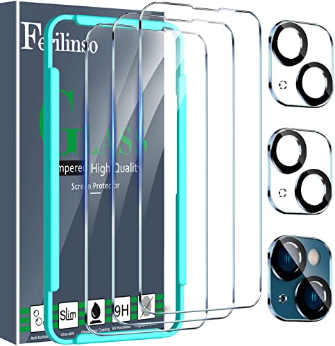 Ferilinso [6-en-1] Protection Verre Trempé pour iPhone 14 ＆ iPhone 13 Accessoire 3 Pièces Vitre Protection écran 3 Pièces Protection Camera Objectif Arriere Appareil Photo Coque Amical