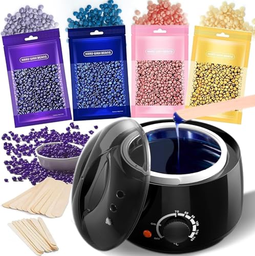 Chauffe cire avec 400g Epilation Cire Perles pour Dépilatoire, Cire Chaude, Appareil Chauffe Cire, Chauffe Cire Epilation, épilation à la Cire avec 400g Cire Epilation Perle et 30 Spatules