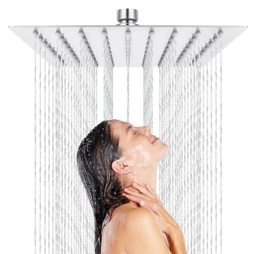 Tete de Douche Pluie Carre Anti Calcaire, Tete de Douche Pluie, Pomme de Douche en Acier Inoxydable et Haute Pression, Tête de Douche Rotatif 360° Facile à Installer et à Nettoyer, 8 Pouces (20x20cm)