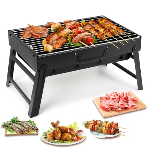 Uten Barbecue Portable Petit Barbecue à Charbon de Table Domestique Pliable avec 2 Barbecue Grille Clip Inox Acier Barbecue Extérieur/Camping/Piquenique