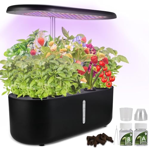 Cieex Jardin D'plant Hydroponique, 10 Pods Potager d Interieur avec LED Grow Light Fenêtre de Niveau d'eau Visible, Système de Pompe Silencieux, écran Tactile, Minuterie Intelligente