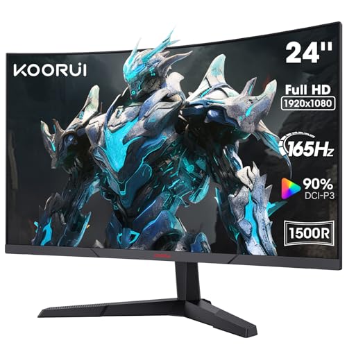 KOORUI 24'' Ecran PC Gaming Incurvé, 180Hz Moniteur PC Dalle VA, Résolution FHD (1080P) Lunette Ultra-Mince, Inclinaison réglable, Prend en Charge HDMI2.0/DP1.2