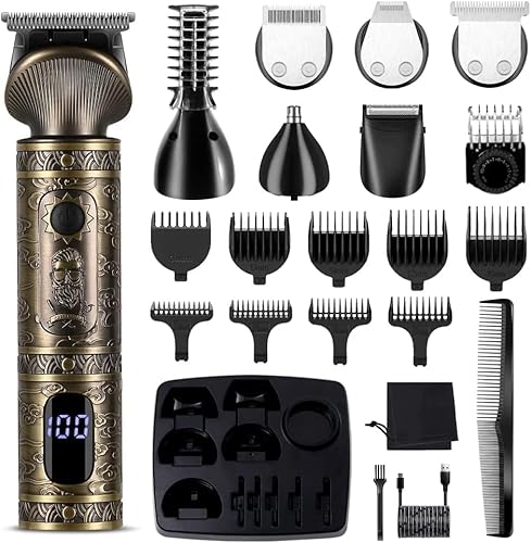 Surker Tondeuse Barbe Homme Tondeuse Cheveux Professionnelle Avec Lame en T de Coupe de Cheveux Chauve 0 mm Rasoir électrique Tondeuse Corps de Précision pour Nez 7 en 1