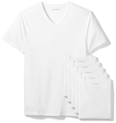 Amazon Essentials Maillot de Corps avec col en V Homme, Lot de 6, Blanc, L