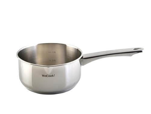 Wecook! Casserole en acier inoxydable 18/10 avec bec verseur et échelle de mesure pratique, Ø 12 cm, cap. 0,7 lit., adaptée à tous les types de cuisinières dont induction