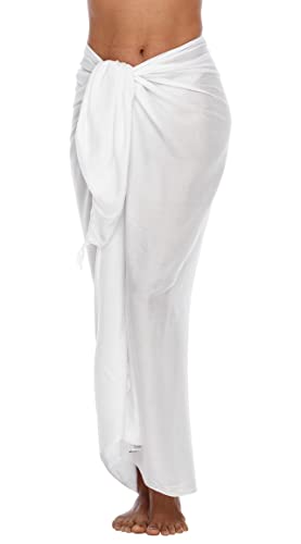 SHU-SHI - Sarong/paréo - pour femme - look de plage - à porter au-dessus du maillot de bain - taille unique - blanc