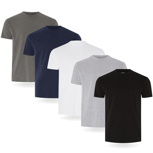 FM London (Lot de 3/5) T-Shirts pour Hommes - T-Shirts de Qualité Supérieure avec design Légèrement Ajusté - T-Shirt Super Doux en 100 % Coton, Noir, gris, blanc, marine, anthracite (5 unités), L