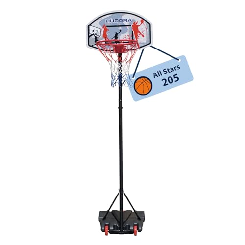 HUDORA Pied de Basketball All Stars 205 - Panier de Basketball réglable en Hauteur pour Enfants & Adolescents - Panier de Basketball Mobile d'extérieur - Panier de Basketball sur Pied avec roulettes