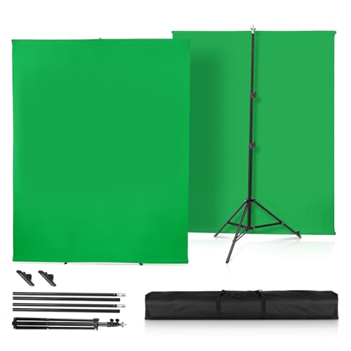 Heorryn Écran vert avec support, 2 x 1,5 m, fond Chromakey avec support de photographie pour séance photo, streaming, jeux vidéo, enregistrement photo