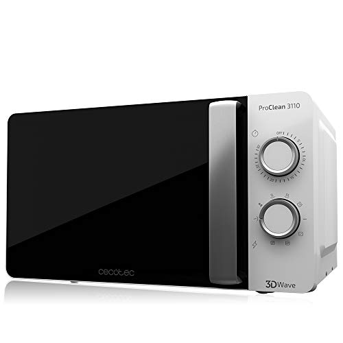 Cecotec Micro-Ondes avec Gril ProClean 3110, Capacité 20 L, Puissance 700 W, Grill 800 W, 6 Niveaux, Minuterie 30 Min, Mode décongélation, Blanc