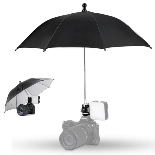 Parapluie pour appareil photo avec tête sphérique rotative à 360° et griffe latérale froide, portable, résistant aux intempéries, protège le caméscope de la pluie, de la neige, du soleil, livré avec