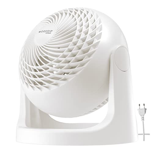 Iris Ohyama Woozoo Ventilateur de Table, 23m², Inclinaison verticale à 360°, Blanc, 3 Vitesses, Silencieux, Portable, Idéal pour Chambre, Cuisine, Refroidisseur d'air, Puissant, PCF-HE18