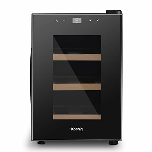 H.Koenig Cave à Vin de Conservation 6 bouteilles AGE6, 17 L, Professionnelle Inox, Réfrigérante, Thermoélectrique, Réglable de 8°C à 18°C, Silencieuse, Eclairage intérieur, 3 Etagères, Noir